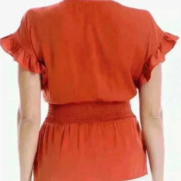 Max Studio Women's Top Ruffle Sleeve Wrap Tie Red - Picture 2 of 8